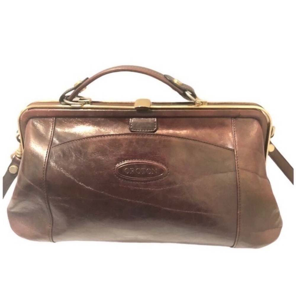 Oroton vintage brown weathered leather 2 way bag